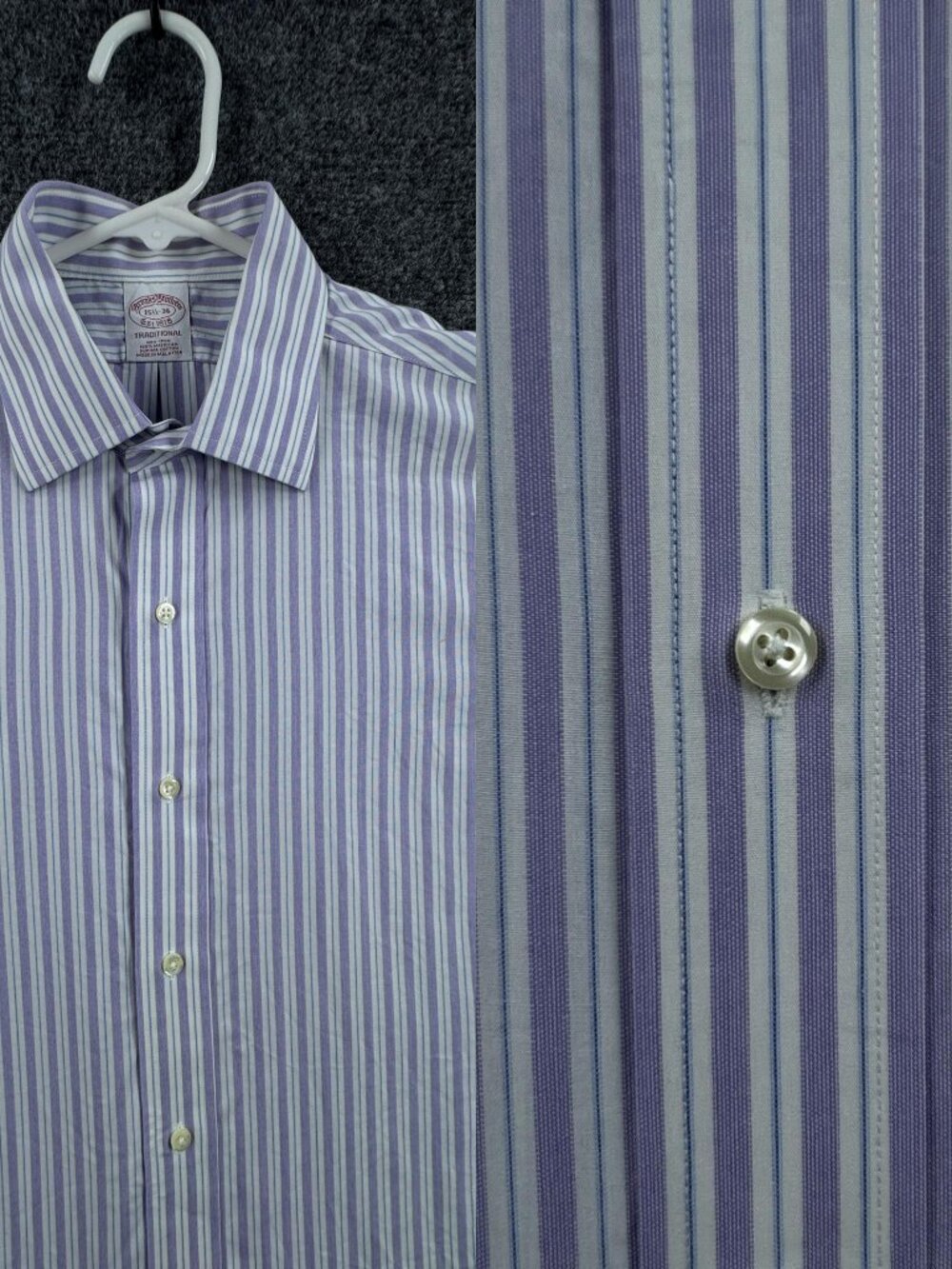 Brooks Brothers French Cuff Purple Men White Traditional Supima 15.5 36 Cotton